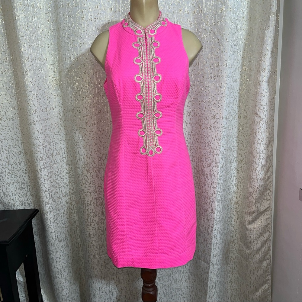Lilly Pulitzer JANICE Pink & Gold Sundress Shift Dress, Size 0